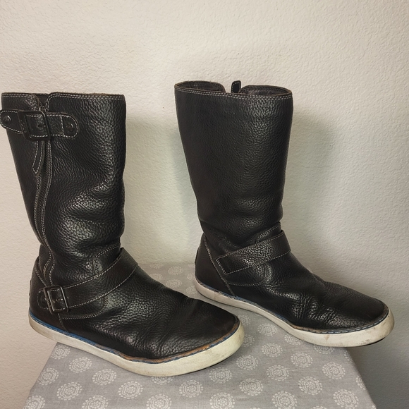 Ugg Andra Black Pebeled Leather Riding Boots size 8.5 - Picture 2 of 8